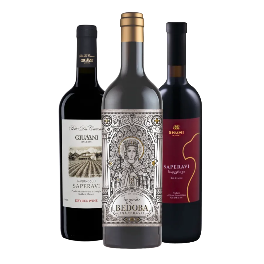 Saperavi Red Wine Tasting Set featuring Bedoba Saperavi, Giuaani Saperavi and Shumi Saperavi