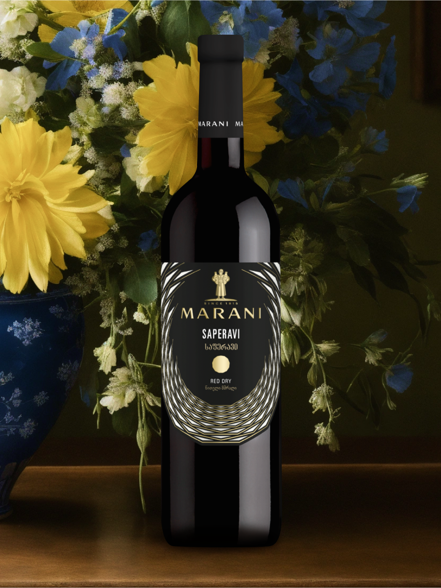 One wine bottle of Marani Saperavi 2018 red wine