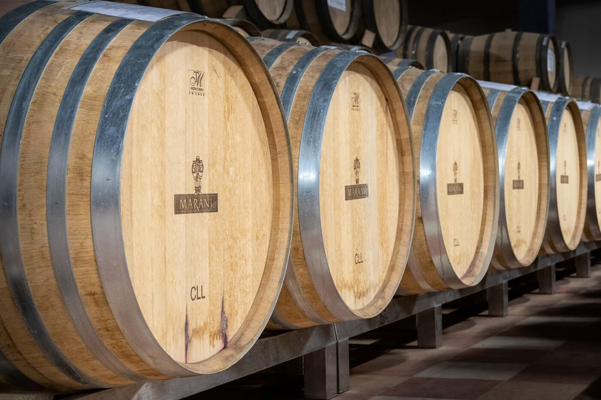 Marani Winery wooden barrels in a cellar