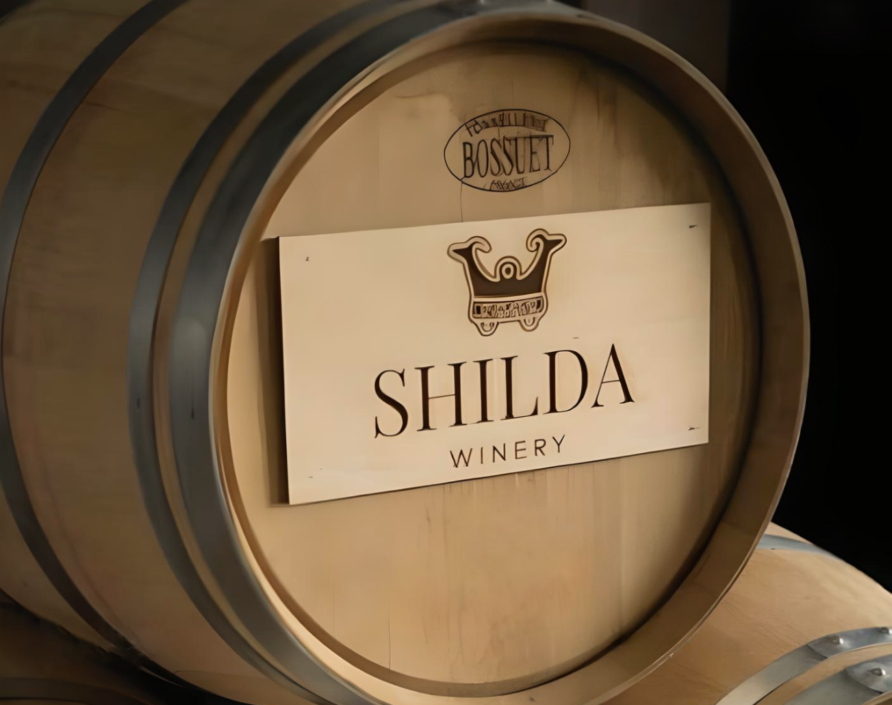 Shilda Winery logo on a wine barrel