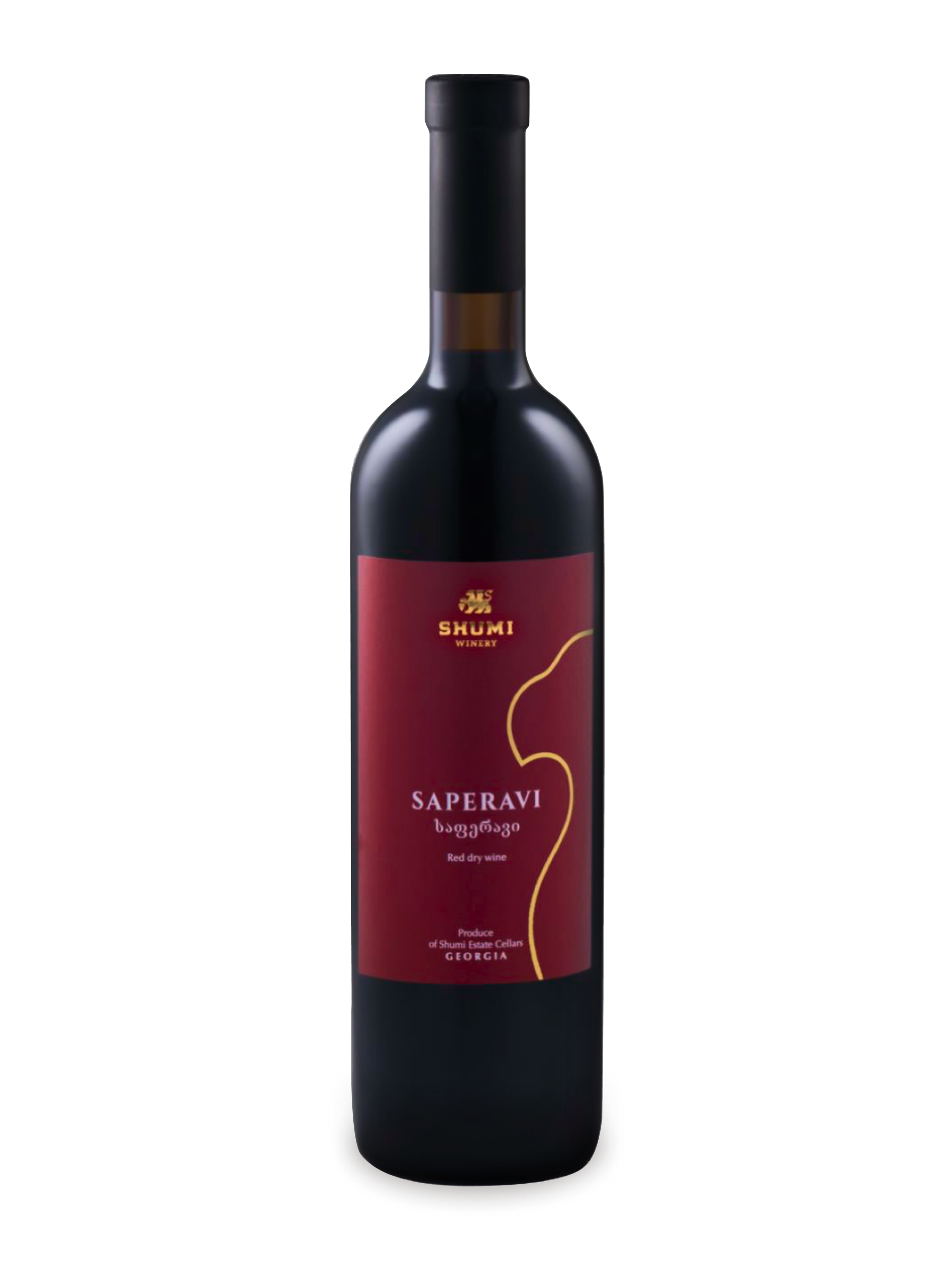 Shumi Mukuzani 2021 - A robust Georgian red wine bottle with no background