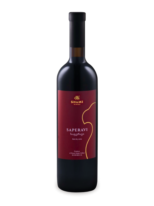 Shumi Mukuzani 2021 - A robust Georgian red wine bottle with no background