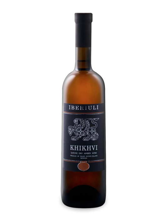 Shumi Iberiuli Khikhvi 2019 Qvevri - A Georgian Qvevri wine bottle with mo background