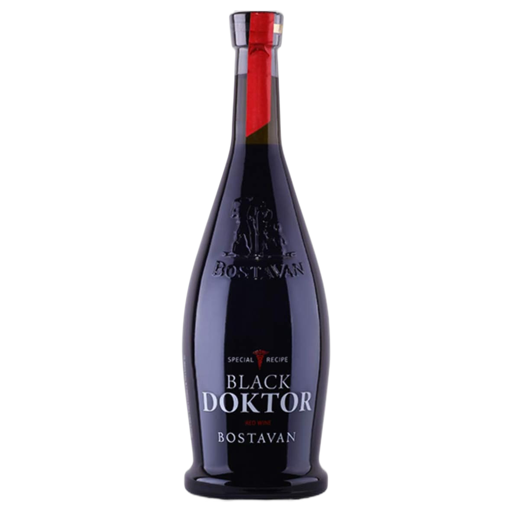 A Bottle of Bostavan Black Doktor Red Sweet wine
