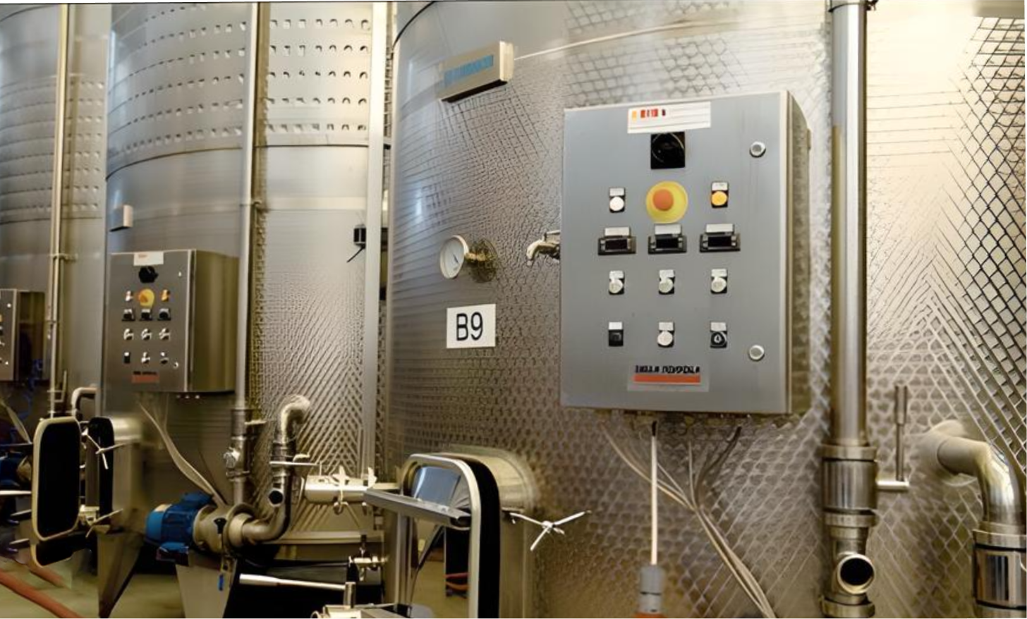 Shilda Winery stainless steel fermentation tanks and control panel