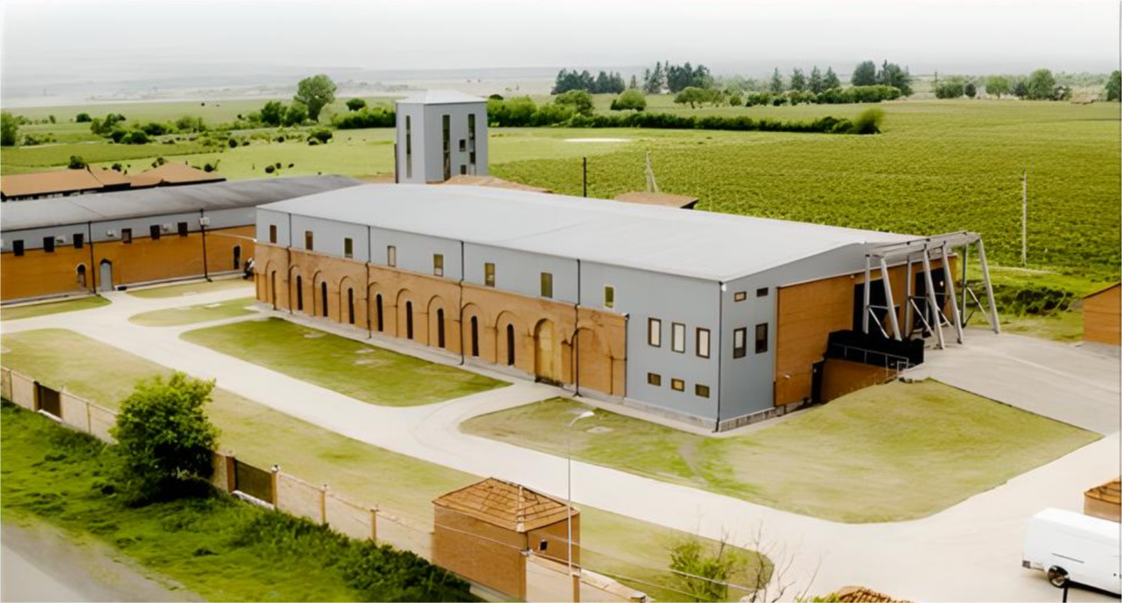 Aerial view of Shilda Winery production facility and surrounding vineyards